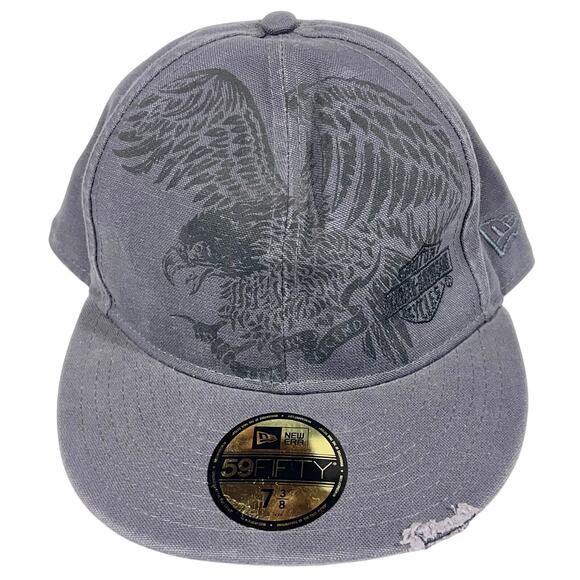 Harley-Davidson Eagle 59fifty Hat Cap Gray Size 7 3/8 Baseball New with Tags - Picture 1 of 11